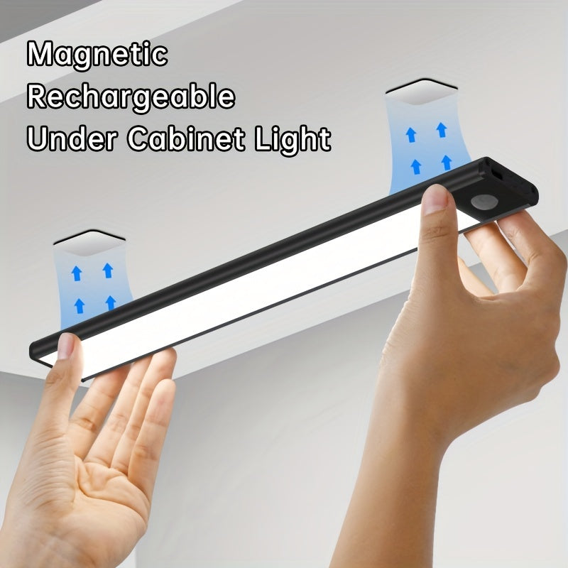 Barra de Luz Magnética Recargable con Sensor de Movimiento y LED para Armarios, Vestuarios y Más - Inalámbrica, Brillo y Color Ajustables, Alimentada por Batería, Diseño Elegante y Moderno, Longitudes Disponibles de 19.99cm/29.97cm/39.88cm/59.94cm