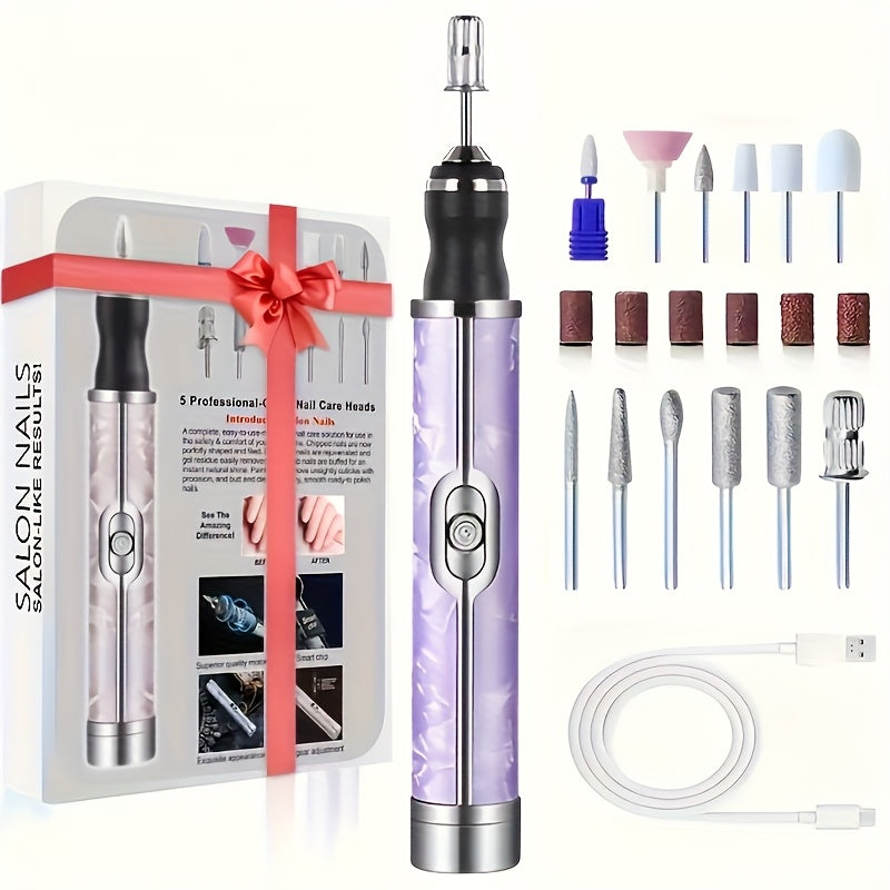 Kit de manicura y pedicura eléctrico portátil, incluye 12 piezas de taladro de uñas y 6 correas de lijado, ajuste de velocidad inteligente de 4 velocidades, esencial para un aseo preciso.