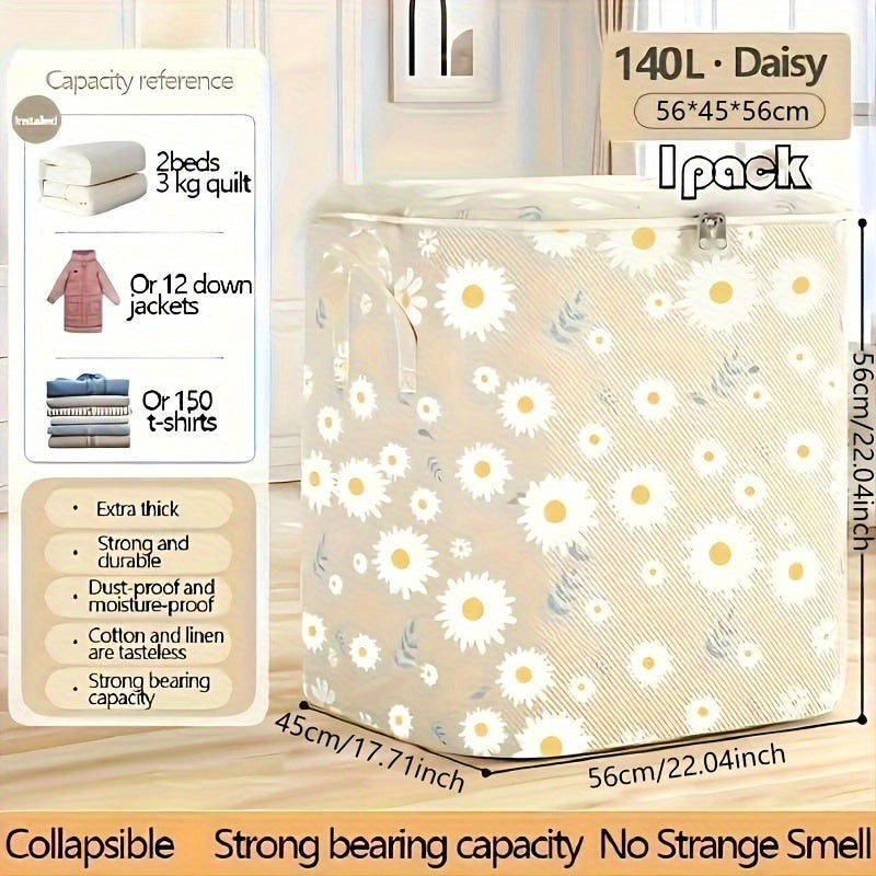 1pc Bolsa de almacenamiento de gran capacidad para ropa y edredones - Ultra gruesa, duradera no tejida organizador con patrón floral, ideal para mudanzas y embalaje, organizador de almacenamiento de ropa