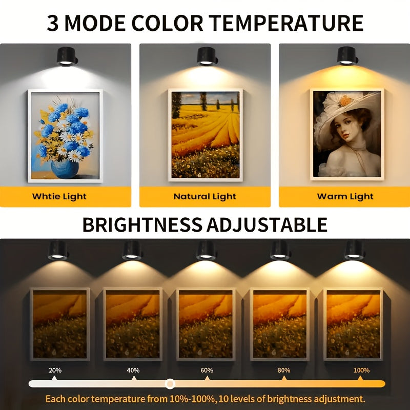 Luz de pared interior GVTCC, doble cara, luz de pared LED de 360° de rotación, 3 modos de color, control táctil y remoto, carga USB, batería recargable de iones de litio, moderna para sala de estar, dormitorio y pasillo, ajustable, con control táctil.