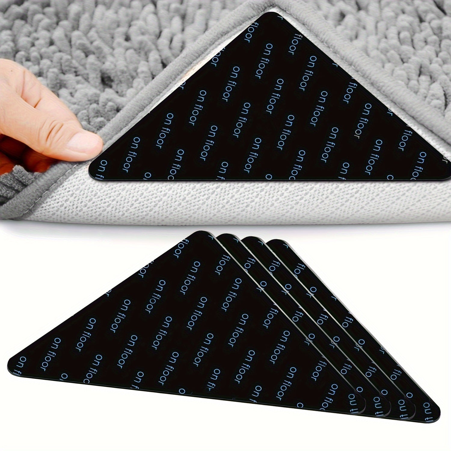 1/4pcs Agarraderas De Alfombras, Pegatinas De Fijación Antideslizantes, Alfombrillas Antideslizantes Para Pisos De Madera Dura, Pisos De Mármol De Baldosas, Clips De Alfombra Adhesivos De Doble Cara Mantienen La Esquina Plana, Cinta Adhesiva Removible Pa