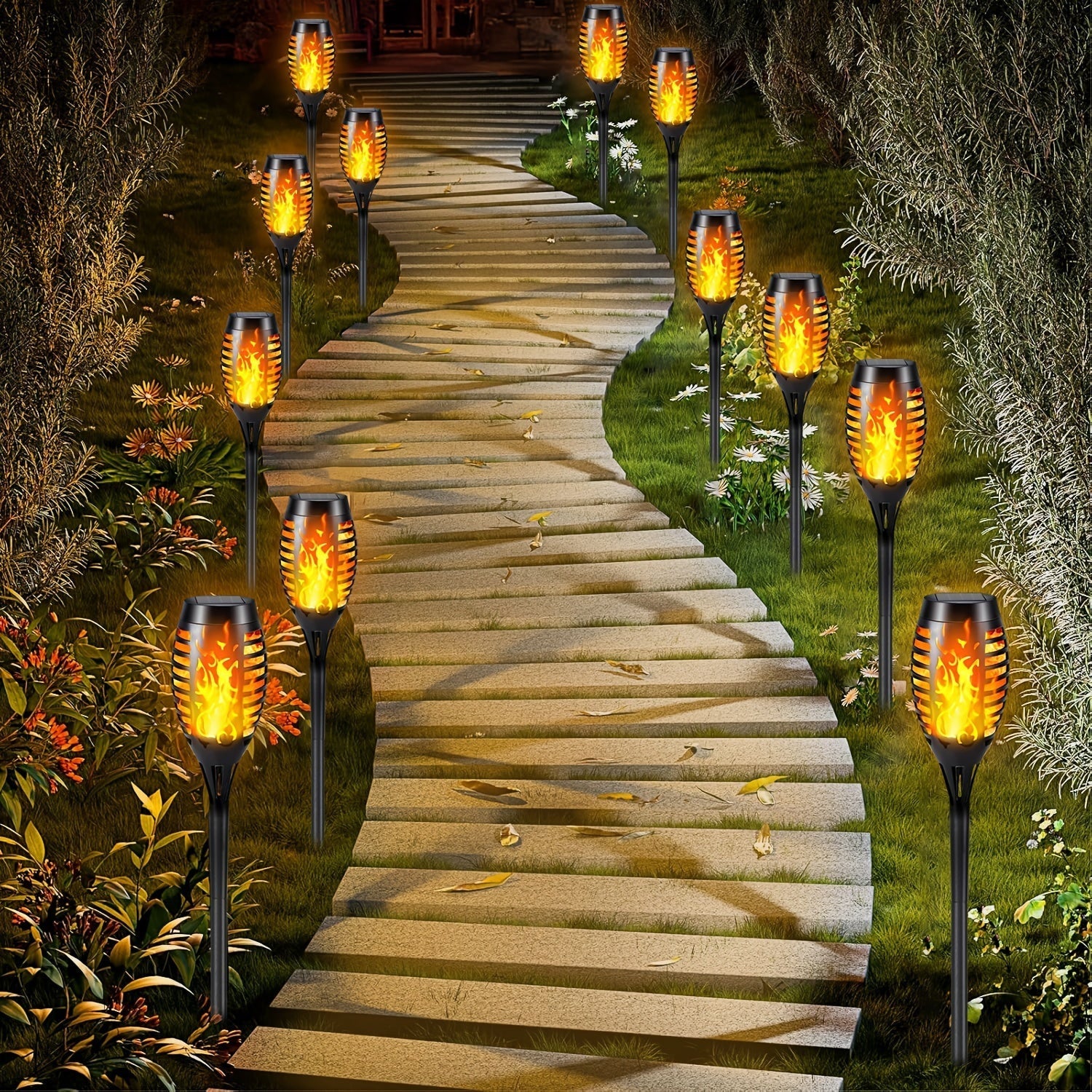 2/4 piezas de luces solares LED con efecto de llama, luces decorativas para exteriores, ideales para jardines, césped, caminos, fiestas, camping y festivales