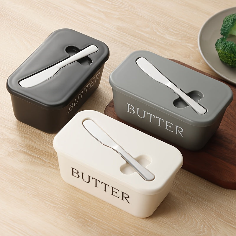 Recipiente para mantequilla de grado alimenticio PP premium DEHOV'S con cuchillo - Grande, duradero y fácil de limpiar, mantenedor de frescura para mostrador - Ideal para uso en el hogar, diseño elegante, plástico resistente