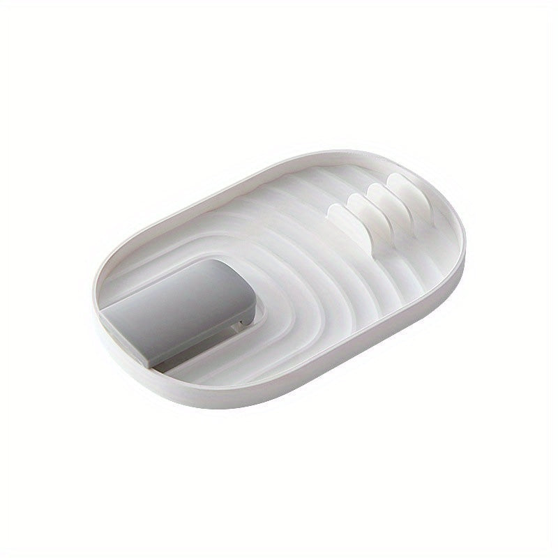 1pc Estante de Almacenamiento de Cocina Moderno de Plástico con Bandeja de Drenaje, Soporte para Tapas de Ollas, Descanso para Cucharas y Organizador de Utensilios para la Organización del Hogar, Organizadores y Almacenamiento de Cocina