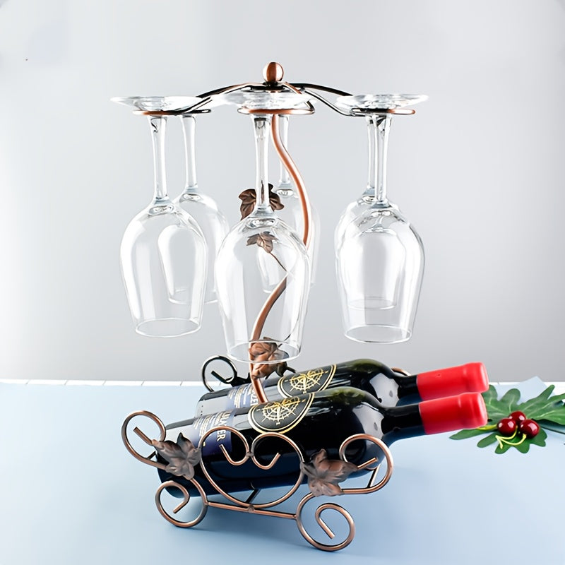Soporte de vino independiente y portavasos para dos botellas de vino tinto y seis copas, estilo europeo con diseño de flor de cerezo - una hermosa decoración para el gabinete del vino