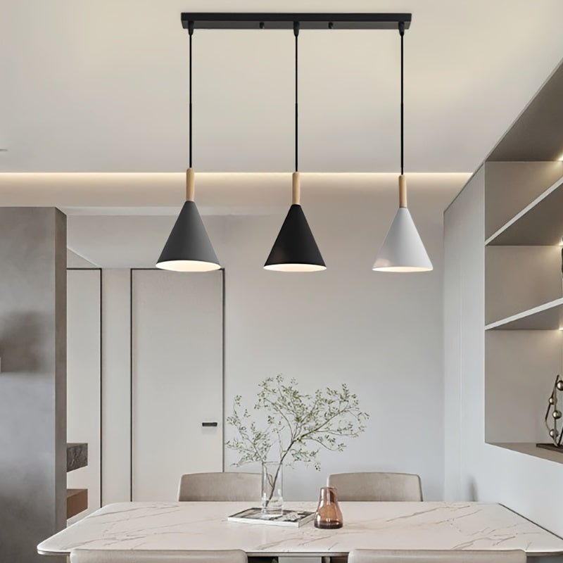 Lámpara de techo moderna de tres cabezas para isla de comedor o sala de estar - Negro, blanco o gris, sin bombillas incluidas, instalación fácil con control de interruptor, lámpara de techo moderna, iluminación contemporánea, construcción de hierro conte