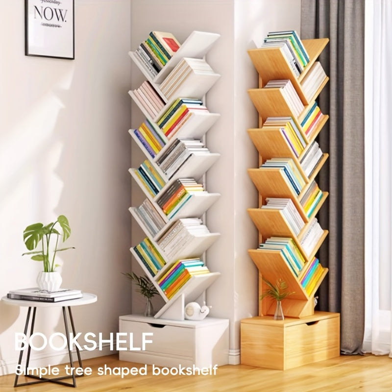 Estantería en Forma de Árbol - Estante Estrecho Ahorrador de Espacio con Acabado en Madera Natural, Soporte Independiente para Sala, Dormitorio u Oficina - Fácil Montaje, Altura 68.58 cm, Organizador Moderno y Decorativo, Almacenamiento para Libros