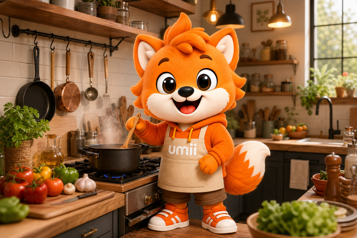 Umii cocinando con delantal