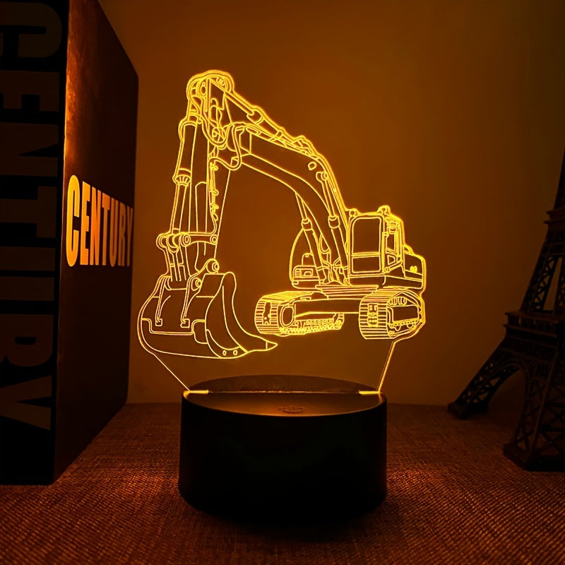 1 Unidad, Luz Nocturna De Ambiente Estilo 3D, Alimentado Por USB, Con Diseño De Excavadora, Creativa, Con Base De Color Oscuro, Con Botón Táctil, Ideal Para El Escritorio, Medidas 6,73 "X 4,76"