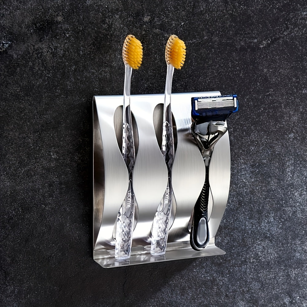 1pc Soporte De Cepillo De Dientes Montado En La Pared Premium, Estante De Almacenamiento De Acero Inoxidable Para Maquinillas De Afeitar, Soporte De Cepillo De Dientes Autoadhesivo Para Organizador De Baño De Ducha, Accesorios De Baño