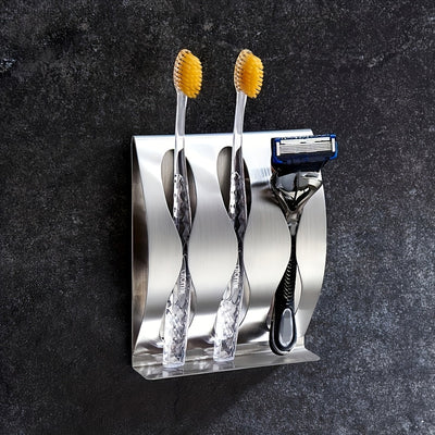 1pc Soporte De Cepillo De Dientes Montado En La Pared Premium, Estante De Almacenamiento De Acero Inoxidable Para Maquinillas De Afeitar, Soporte De Cepillo De Dientes Autoadhesivo Para Organizador De Baño De Ducha, Accesorios De Baño