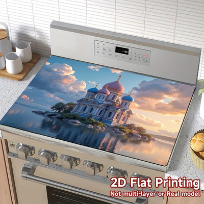 2D Plano, 1 Pieza, Diseño de Castillo Fantasía de Puesta de Sol de Otoño, Protector de Cubierta de Horno - Protector de Encima de Horno de Poliéster de Impresión 2D Plana para Electrodomésticos de Cocina, Lavadora, Secadora, Panel de Horno, Protector de