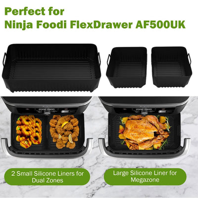 3 piezas de bandeja para freidora de aire, adecuada para freidora de aire Ninja AF500, bandeja de silicona para hornear, bandeja de silicona resistente al calor, bandeja de silicona reutilizable, bandeja de silicona antiadherente, segura para contacto co