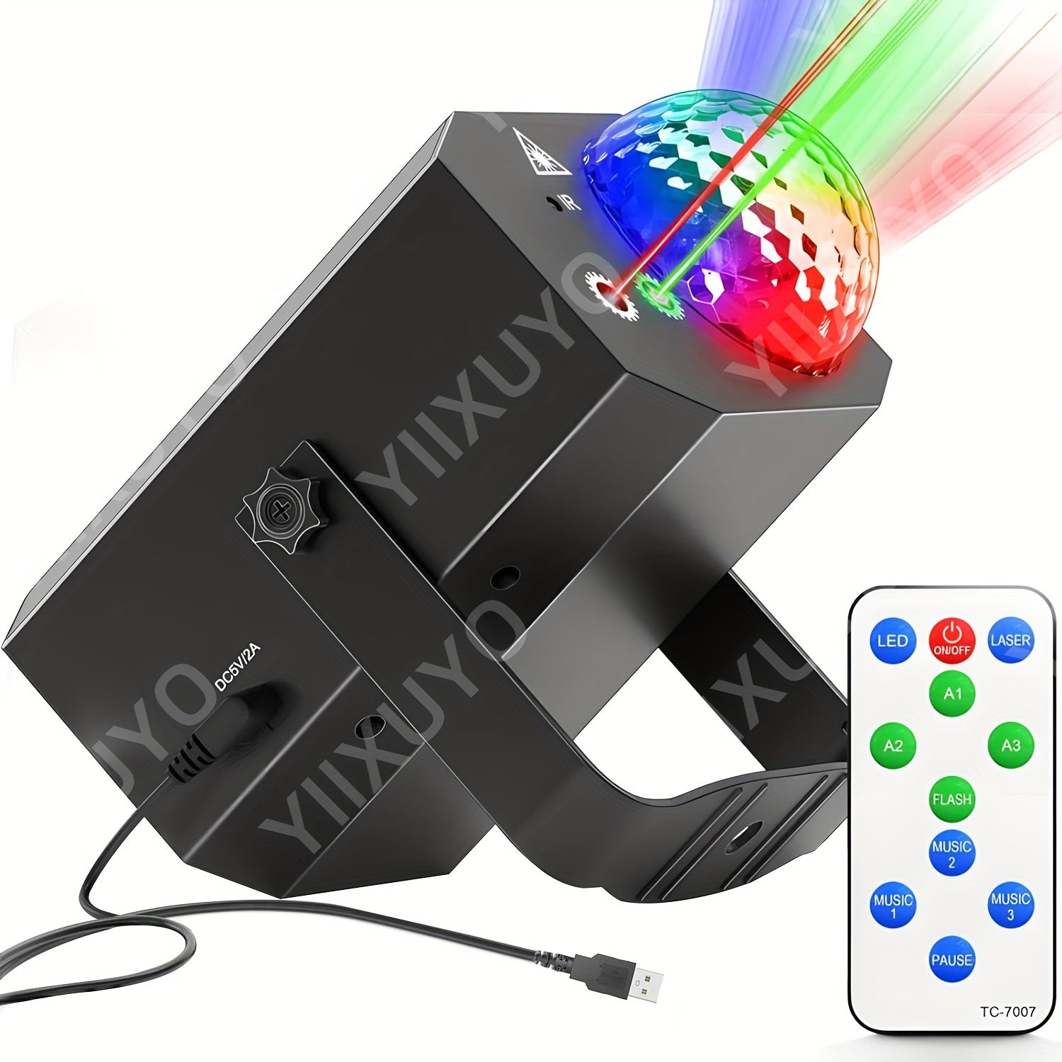 Luces de Fiesta DJ Disco Ball con Proyección Gobo y Control de Sonido, Cable USB de 3.02 Metros, Luces RGB Estroboscópicas para Fiestas, Promociones, Cumpleaños, Navidad, Bodas y Clubes