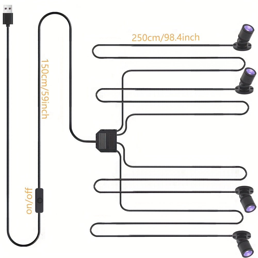 2/4pcs Mini Foco LED UV 1W, Luz Fluorescente /Oxido Plateado/Dorado, Luz Violeta para Vitrinas, Exhibición de Manos, Estantería, Computadora, USB, Modelo Interior