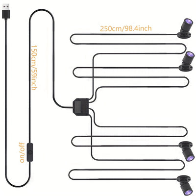 2/4pcs Mini Foco LED UV 1W, Luz Fluorescente /Oxido Plateado/Dorado, Luz Violeta para Vitrinas, Exhibición de Manos, Estantería, Computadora, USB, Modelo Interior