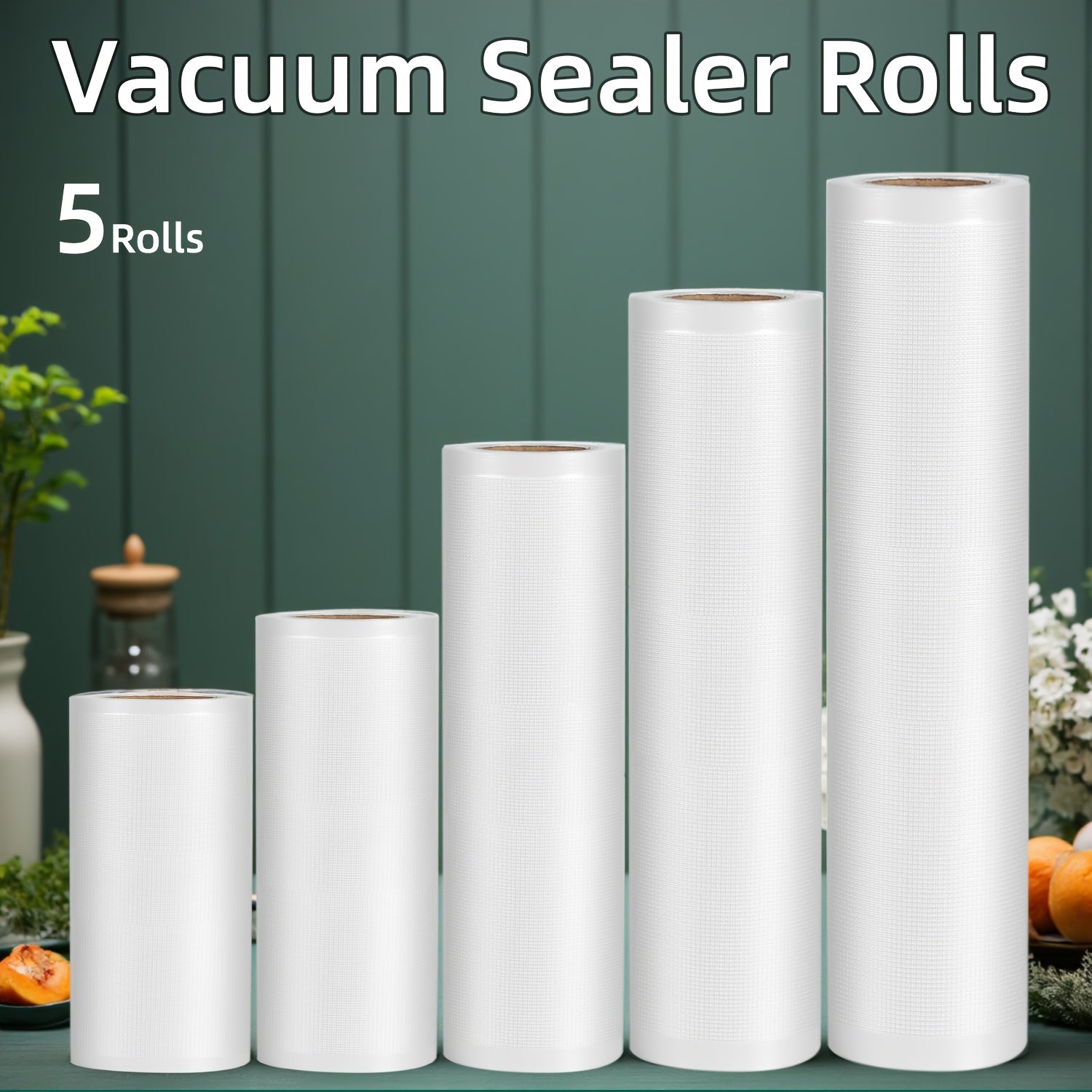 Paquete de 5 Bolsas para Sellador al Vacío, Tecnología Avanzada Antipunción, PE+PA Engrosado, Diseño Texturizado, Compatibles con Todas las Máquinas de Vacío, Conservación Larga Durante la Frescura, Ideal para Carne, Verduras y Sous Vide, Libre de BPA, U