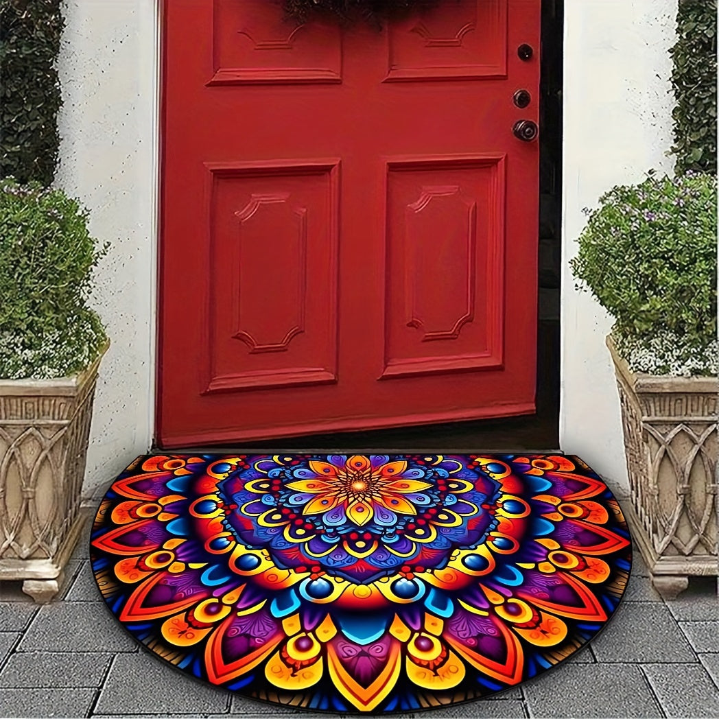 1 pieza de alfombrilla de bienvenida mandala bohemio - Alfombrilla vibrante y colorida de poliéster con patrones florales intrincados, duradera, antideslizante y fácil de limpiar, perfecta para la entrada, la cocina, el baño - Decoración ideal para el ho
