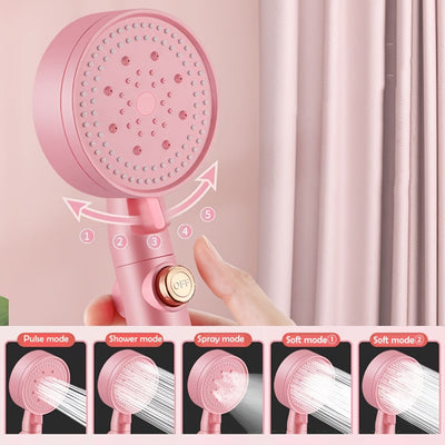1 pieza, cabezal de ducha rosa de alta presión con 5 modos ajustables - Boquilla de mano de acero inoxidable para baño en casa, diseño montado en pared, fácil instalación, flujo de agua potente para una experiencia refrescante, accesorios para ducha
