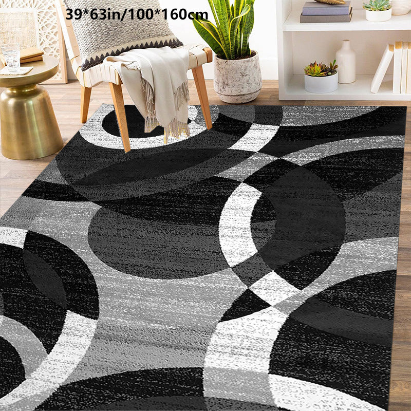 1pc Alfombra de goma negra y gris geométrica abstracta - Antideslizante, lavable en máquina de fibra de poliéster para sala, cocina, dormitorio y más - Ideal para decoración de Navidad y decoración del hogar, Alfombra de decoración de Navidad | Diseño ge