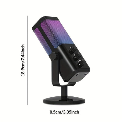 Micrófono de condensador RGB Ultra-Clear Sound - Plug & Play, reducción de ruido inteligente, monitoreo en tiempo real, control de perilla independiente, perfecto para transmisiones en vivo, juegos y más - Conexión USB Type-C, material ABS, control de vo