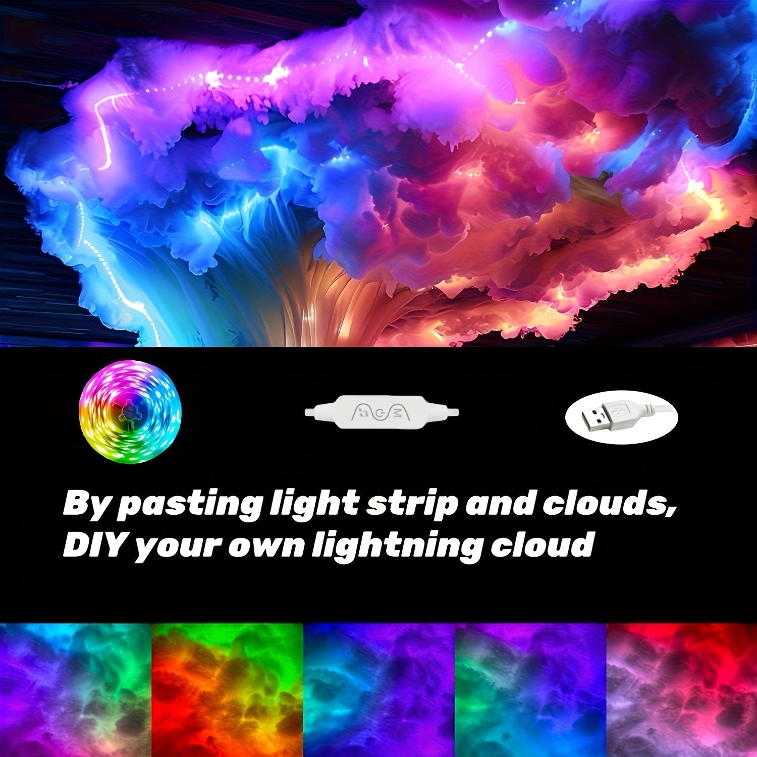 Luz LED de gran nube de 16 pies con sincronización de música - Linterna LED multicolor que cambia para decoración de juegos, dormitorio o fiestas - Alimentada por USB, altura ajustable, perfecta para regalos de Navidad, oficina de vacaciones y decoración