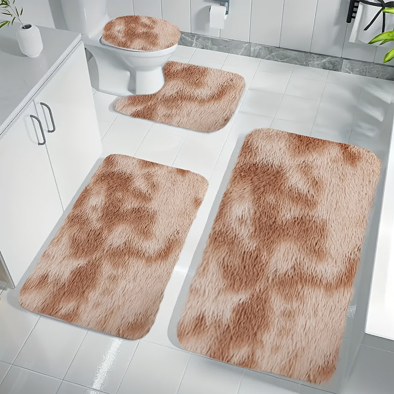 Juego de 4 Alfombrillas Esponjosas para Baño - Suaves, Absorbentes, Antideslizantes, Gruesas, Lavables a Máquina, Kit de Alfombras Rectangulares de Poliéster, Alfombras Antideslizantes|Decoración Elegante para Baño|Tapetes de Fibra de Poliéster, Alfombra