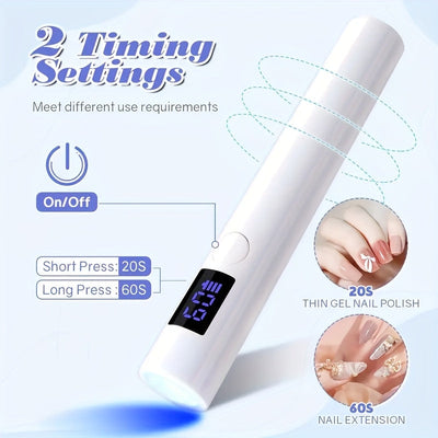 Lámpara de uñas portátil, adecuada para secadora de uñas, luz LED mini con pantalla LCD, 2 temporizadores - luz de uñas inalámbrica recargable por USB, curado rápido, adecuada para manicura DIY en casa