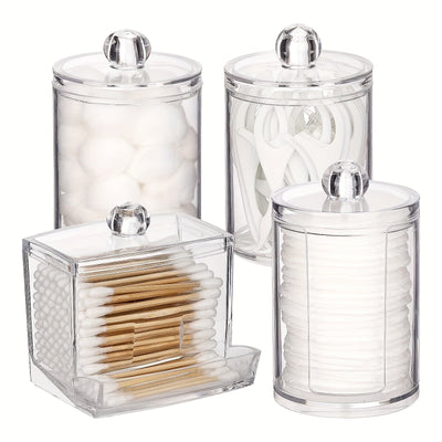4 contenedores para hisopos, caja organizadora con tapa, dispensador de bolas de algodón de 10/7 oz, frasco de baño para almacenamiento
