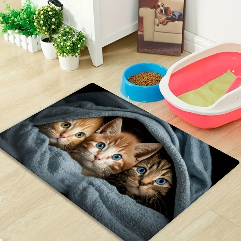 1pc Alfombra de Entrada de Poliéster Lavable a Máquina con Diseño de Gato Lindo y Base Antideslizante de PVC – Alfombra Interior para Puerta Principal, Baño, Cocina, Sala de Estar y Decoración de Dormitorio, Decoración Caprichosa | Diseño Juguetón | Text