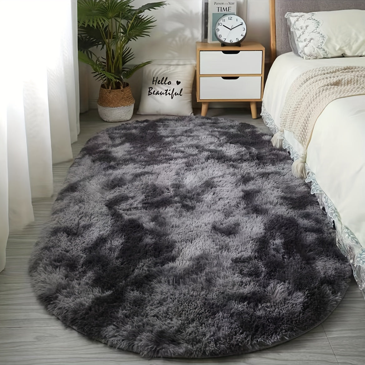 Suave alfombra ovalada de poliéster para dormitorio y sala de estar - Lavable a mano, patrón de mármol gris y blanco, perfecta para mesas de café, puertas y decoración hogareña acogedora, alfombras para vivir.