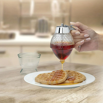 Dispensador de Miel con Estante - Organizador de Cocina Duradero para Jarabes, Salsas y Condimentos - Boquilla Fácil de Verter y Diseño Ahorrador de Espacio para Hogar y Restaurante, Material Transparente, Artesanía Funcional