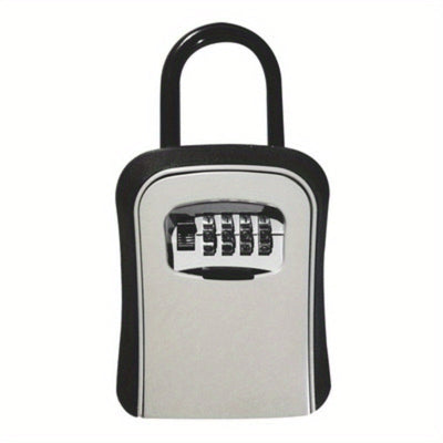 Un contenedor de almacenamiento exterior duradero, portátil y con opciones de contraseña personalizables, ideal para guardar objetos pequeños como tarjetas y llaves, adecuado para uso en el hogar o en la empresa, y apropiado para diferentes entornos.