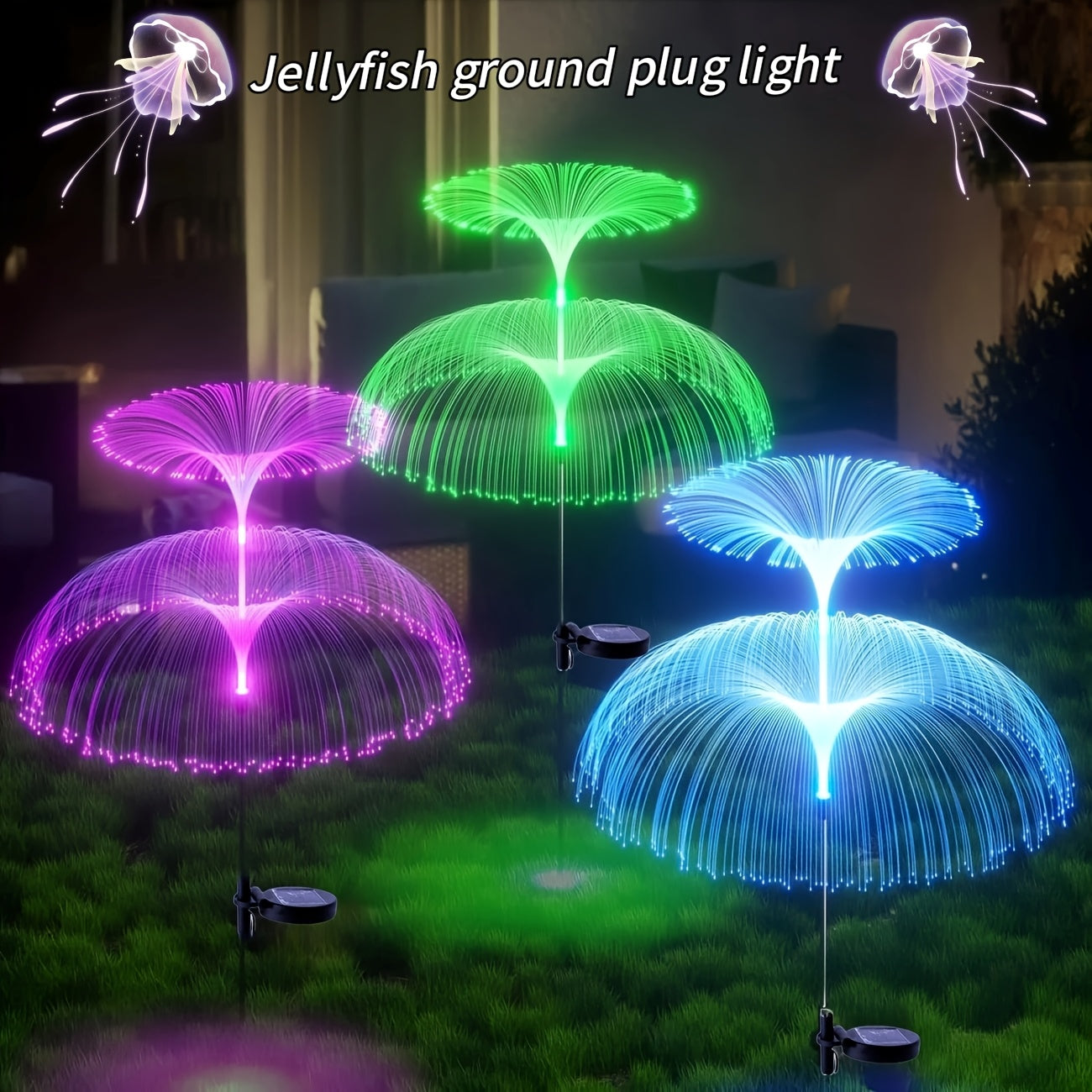 Luz de medusa alimentada por energía solar - Decoración de jardín al aire libre con LED que cambia de color, individual o de capas para patio, césped, camino, escenario y decoración de fiestas, luces al aire libre solares