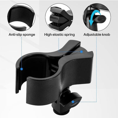Clip de micrófono NEWKS - Soporte de micrófono ajustable y duradero de ABS para micrófonos de diámetro 32mm-60mm, con adaptador masculino de 5/8" a femenino de 3/8", ideal para grabación y transmisión, podcasting y uso profesional.