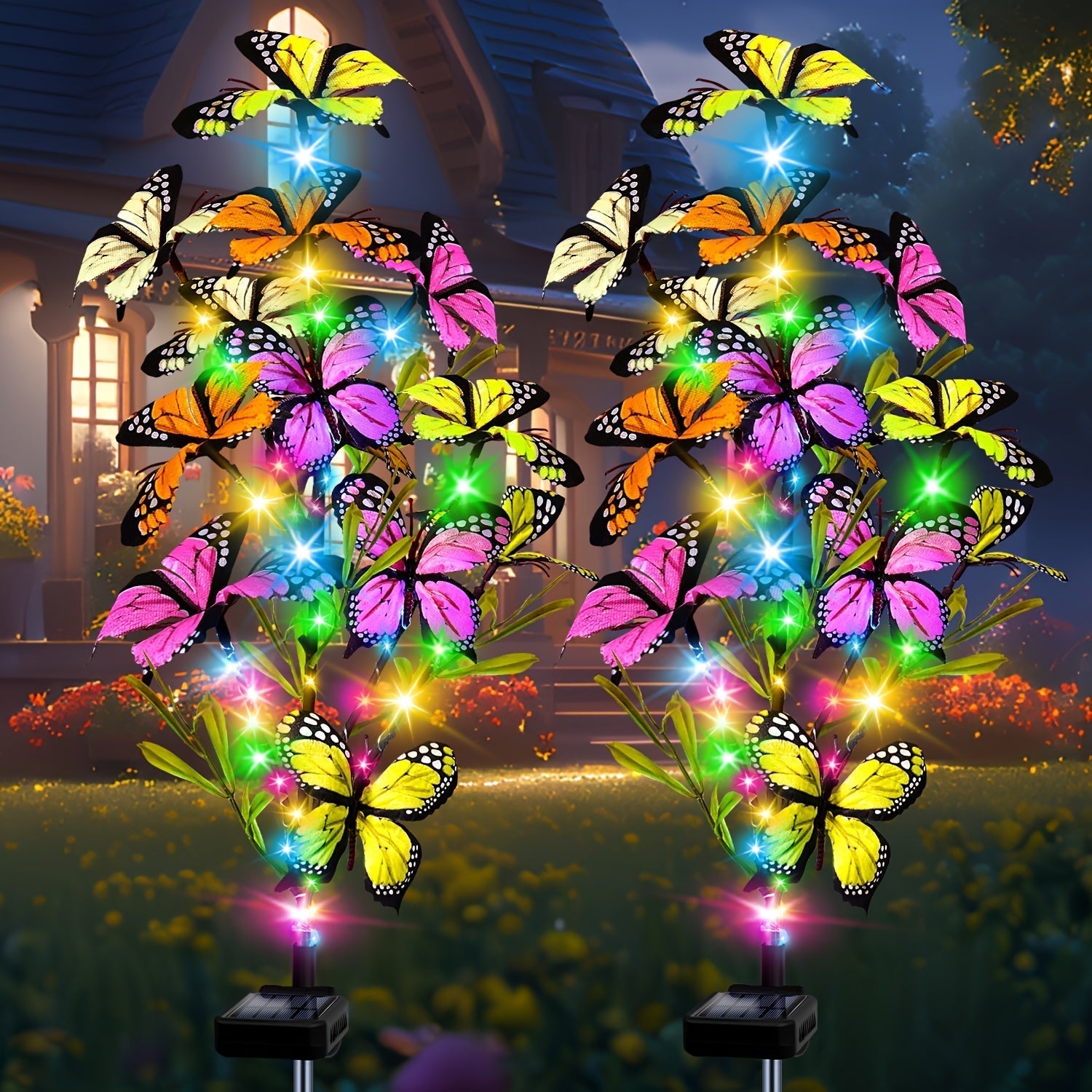 Luces solares para jardín con mariposas - Lámparas LED coloridas para césped con detalles de mariposas, decoración exterior para patio, jardín y caminos, regalo perfecto para el Día de la Madre, iluminación para senderos | Luces decorativas de mariposas