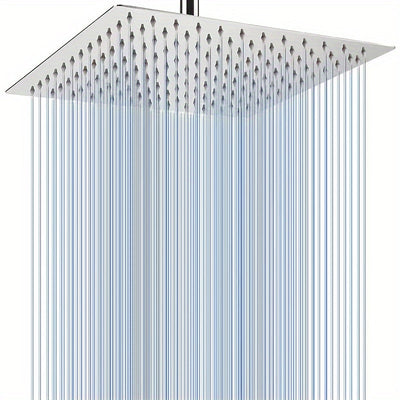 Cabezal de Ducha Cuadrado de Acero Inoxidable de Lujo - Alta Presión, Gran Flujo de Agua, Montaje en Pared, Acabado Pulido para Lavado Completo del Cuerpo