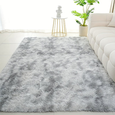 1 ud., Alfombra Larga de Peluche Gris Claro con Estampado Tie-Dye, Tela Mejorada Suave y Acogedora, Alfombrilla Decorativa Moderna Fácil de Limpiar, Esponja Gruesa Duradera y Ligera, Portátil, Adecuada para Dormitorio, Sala de Estar, Área de Ocio, Zona d