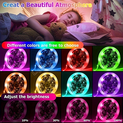 Luces de Tira LED RGB con Control por App, Alimentadas por USB, Regulables y Sincronizables con Música, Montaje en Pared, Brillo Ajustable, No Requiere Batería, para Decoración de Habitaciones, Dormitorios, Salas de Juegos, Iluminación de Ambiente para F