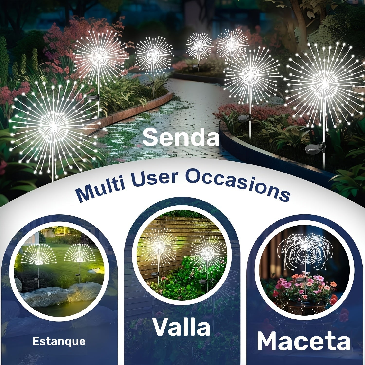 FACHOI Jardín de luces solares - Interruptor de sensor inteligente, 1pieza 60/200/420 LED, 8 modos de iluminación, luces de piso solares impermeables para jardín, patio, camino, decoración de fiesta y boda - Blanco/Blanco cálido/Colorido IP65, Iluminació