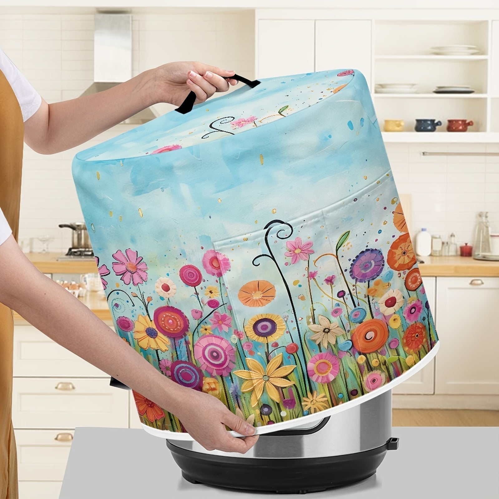 Fundas Versátiles para Electrodomésticos de Cocina: Diseño de Flores Coloridas / Floración Morada de Lavanda / Girasol con Libélula / Diseño de Flor de Cerezo Rosa para Arroceros, Ollas a Presión y Freidoras Aireadas, con Asa Superior y Bolsillo