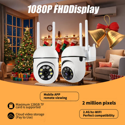 Cámara de seguridad WiFi 1080P con rotación de 355 grados, visión nocturna remota, uso en interiores/exteriores, control por aplicación móvil, inalámbrica, almacenamiento en tarjeta TF/nube (costo adicional), cámara inteligente para seguridad del hogar,