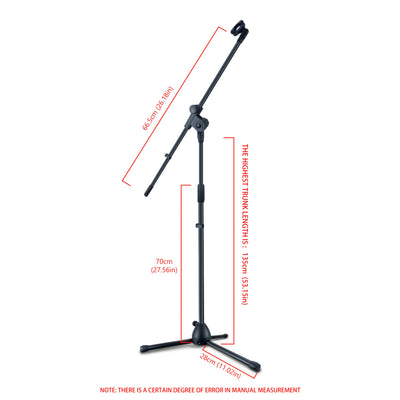 Soporte de Micrófono Trípode Resistente con Brazo Ajustable - Soporte Profesional para Estudio y Directos, Construcción Inclinada en Tubo, Base Horizontal para Suelo - Compatible con Clip de Micrófono para Grabación en Casa, Podcasting, Bodas, Conciertos