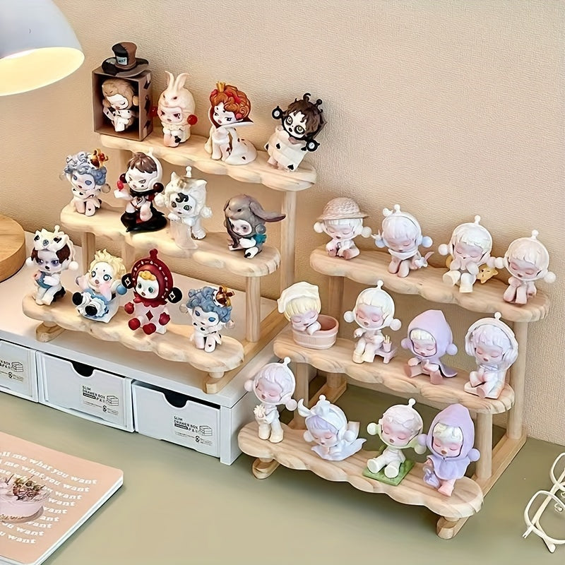 Estantería de Madera Resistente - Organizador Multinivel con Acabado Natural, Decoración Independiente para Escritorio, Almacenamiento Ahorrador de Espacio para Anime, Muñecas y Boba Tea - Fácil Montaje