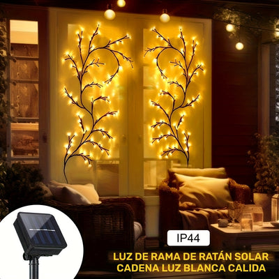 1 juego de luces solares de ramas de ratán, 72/96 LED cálidos, 8 modos, decoración interior y exterior para árbol de sauce, ideal para cenador, jardín, fiestas, cafetería y decoración de balcón