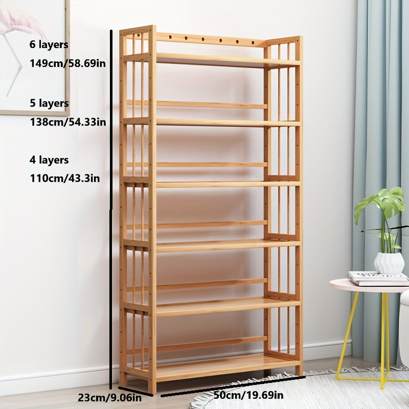 Estantería de Madera de Bambú Ajustable de 4/5/6 Niveles - Color Madera Natural, Montaje Fácil, Altura de 68.58 cm, Organizador Versátil para Cocina, Sala de Estar, Oficina - Mueble Robusto y Multipropósito, Estantes para Libros
