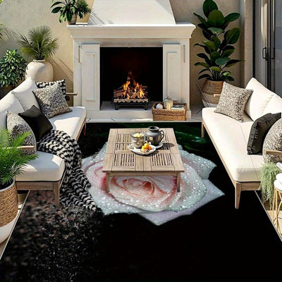 Alfombra de Lujo Seven Deer - Alfombrilla Antideslizante 852gsm para Exterior, Lavable a Máquina, Suelo Interior/Exterior para Sala, Terraza o Jardín - Diseños Elegantes en y Estampado Floral (Rosa Rosa, Decoración para Chimenea) - Área Grande hasta 2.16