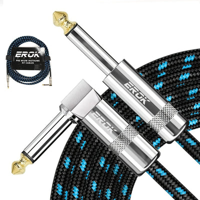 Cable de audio estéreo EROK de alta calidad, macho de 1/4" a 6.35 mm, ángulo recto a recto, interconexión balanceada para guitarra eléctrica, bajo, teclado, mezcladora, amplificador