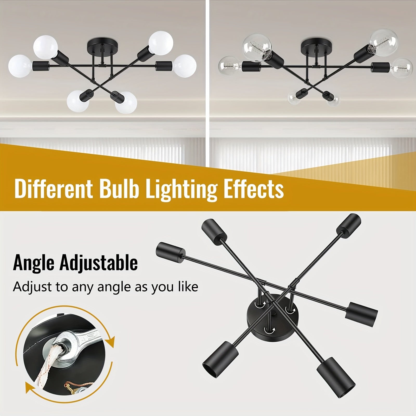 Araña de techo moderna de 6 luces en negro, estilo industrial, para cocina y comedor, lámpara tipo Sputnik para dormitorio y sala de estar