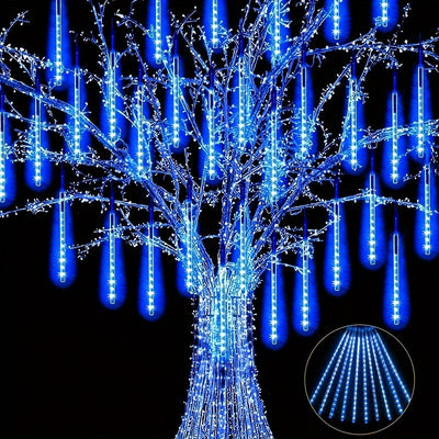 Luces Navideñas Exteriores de Forma de Copo de Nieve, Lluvia de Meteoro y Nevado, Decoración LED de Luces Cadenas que Caen con 8 Tubos y 288 LEDs (IP44)